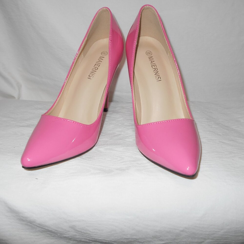 Women's Magenta High Heels Patent Leather Pointed Stiletto Sexy 4.5" Pumps Shoes